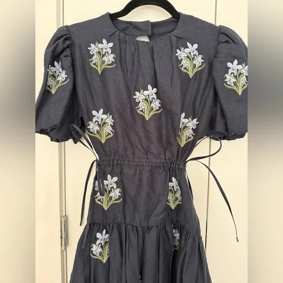 AGUA BY AGUA BENDITA Embroidered Samba Maxi Linen Dress in Navy - Picture 2 of 7